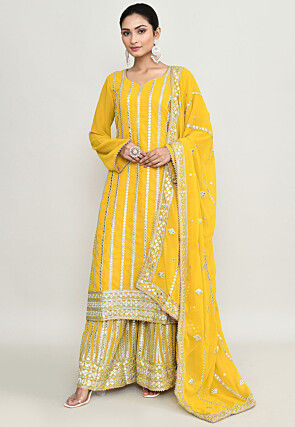 Embroidered Chinon Chiffon Pakistani Suit in Yellow