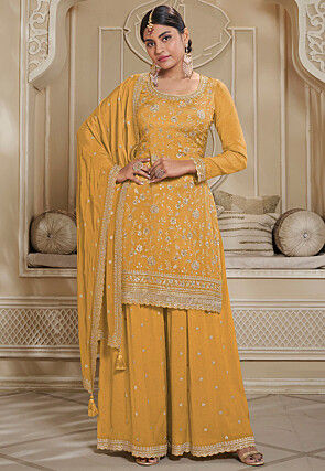 Embroidered Chinon Chiffon Pakistani Suit in Yellow