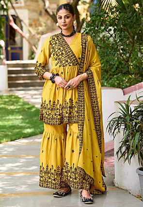 Embroidered Chinon Chiffon Pakistani Suit in Yellow