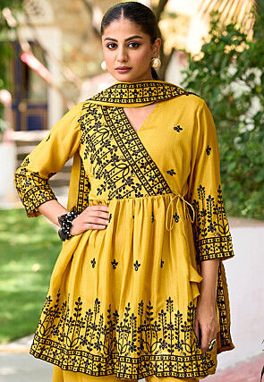 Embroidered Chinon Chiffon Pakistani Suit in Yellow