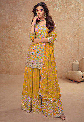 Embroidered Chinon Chiffon Pakistani Suit in Yellow
