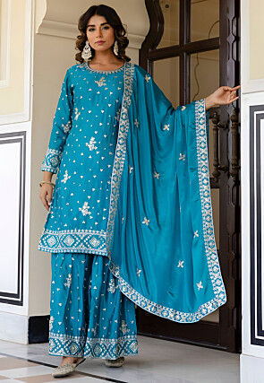 Embroidered Chinon Chiffon Pakistani Suit in Blue