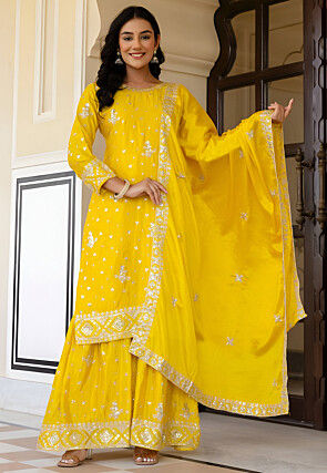 Embroidered Chinon Chiffon Pakistani Suit in Yellow