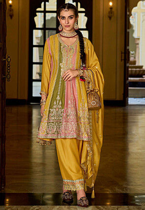 Embroidered Chinon Chiffon Punjabi Suit in Multicolor