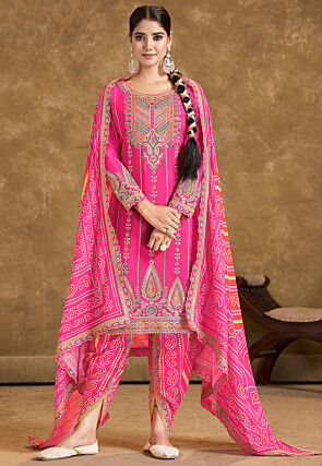 Embroidered Chinon Chiffon Punjabi Suit in Pink