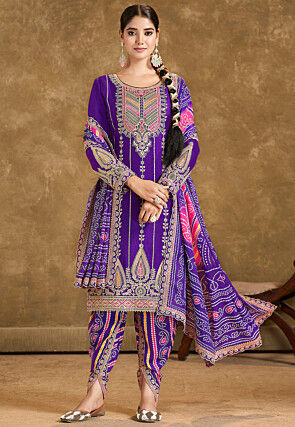 Embroidered Chinon Chiffon Punjabi Suit in Purple