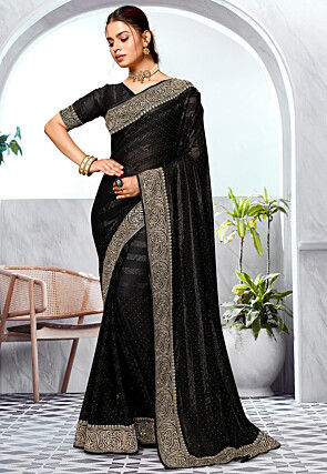Black party saree online top