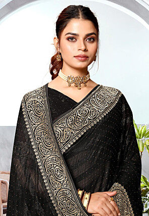 Embroidered Chinon Chiffon Saree in Black