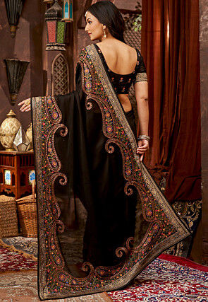 Embroidered Chinon Chiffon Saree in Black
