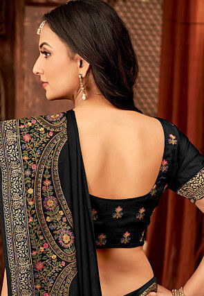 Embroidered Chinon Chiffon Saree in Black