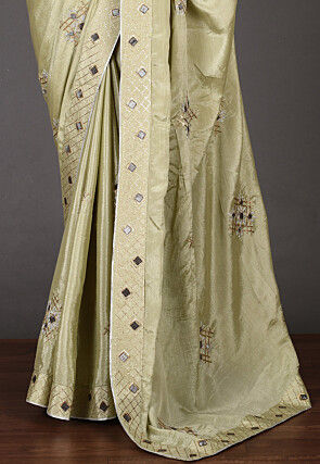 Embroidered Chinon Chiffon Saree in Dusty Green