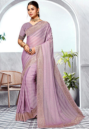 Embroidered Chinon Chiffon Saree in Light Purple