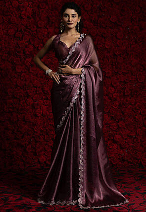 Embroidered Chinon Chiffon Scalloped Saree in Black