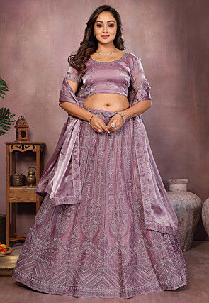 Embroidered Chinon Chiffon Silk Lehenga in Dusty Purple