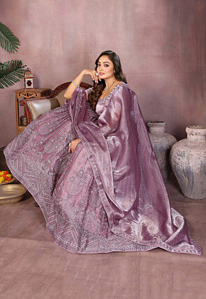 Embroidered Chinon Chiffon Silk Lehenga in Dusty Purple