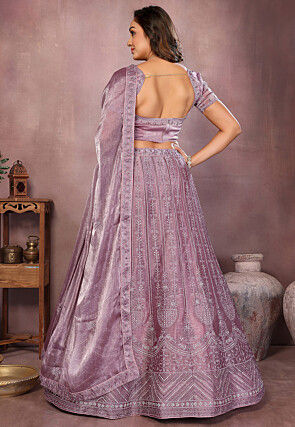 Embroidered Chinon Chiffon Silk Lehenga in Dusty Purple