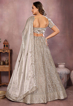 Embroidered Chinon Chiffon Silk Lehenga in Light Grey