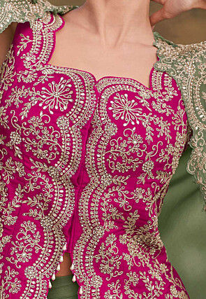 Embroidered Chinon Chiffon Top Set in Fuchsia