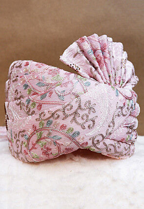 Embroidered Chinon Chiffon Turban in Pink