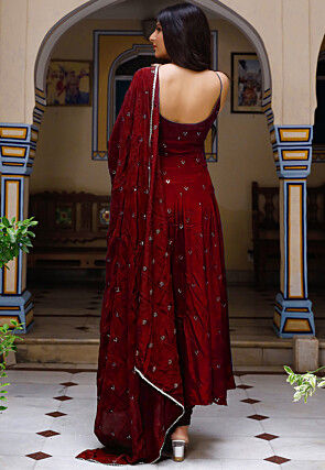 Embroidered Chinon Crepe Anarkali Suit in Maroon