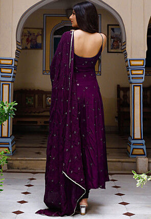 Embroidered Chinon Crepe Anarkali Suit in Purple