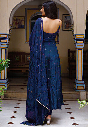Embroidered Chinon Crepe Anarkali Suit in Royal Blue