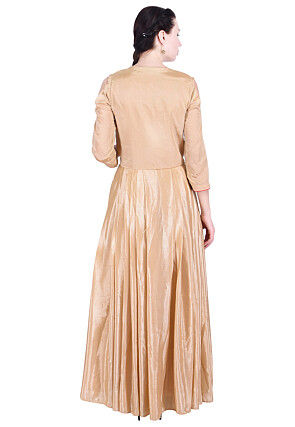 Embroidered Chinon Crepe Front Slitted Long Kurta in Beige