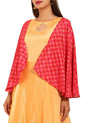 Embroidered Chinon Crepe Gown in Peach