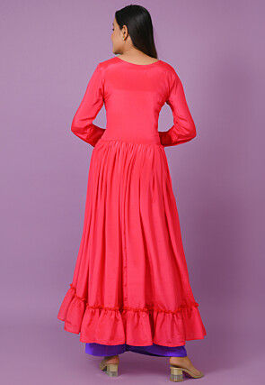 Embroidered Chinon Crepe Pakistani Suit in Coral Pink
