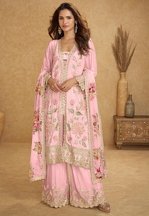 Digital Printed Chinon Crepe Pakistani Suit in Light Pink