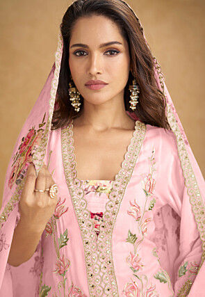 Digital Printed Chinon Crepe Pakistani Suit in Light Pink