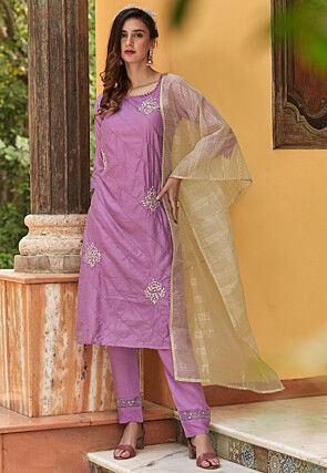 Embroidered Chinon Crepe Pakistani Suit in Purple