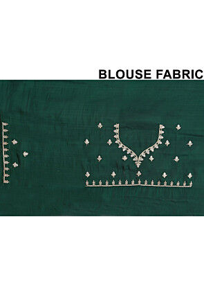 Embroidered Chinon Crepe Scalloped Saree in Dark Green