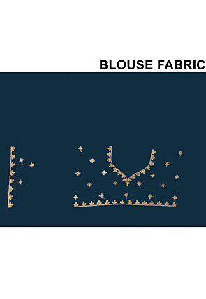 Embroidered Chinon Crepe Scalloped Saree in Dark Teal Blue