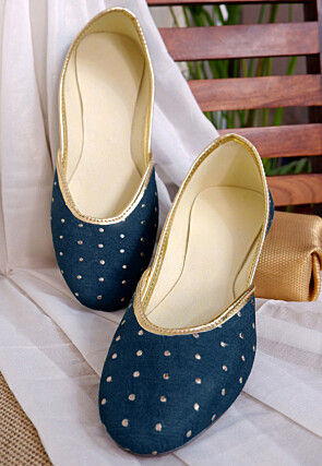 Embroidered Chinon Crepe Women Jutti in Blue