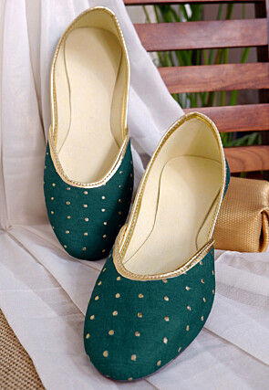 Embroidered Chinon Crepe Women Jutti in Dark Green