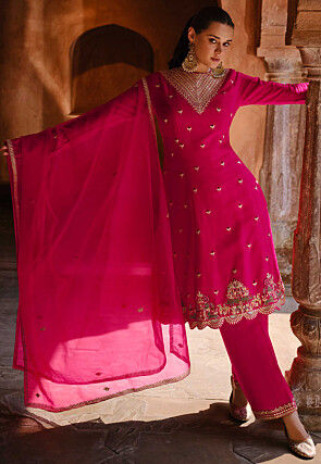 Embroidered Chinon Georgette Pakistani Suit in Pink