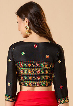 Embroidered Chinon Silk Blouse in Black