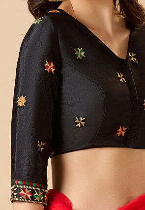 Embroidered Chinon Silk Blouse in Black