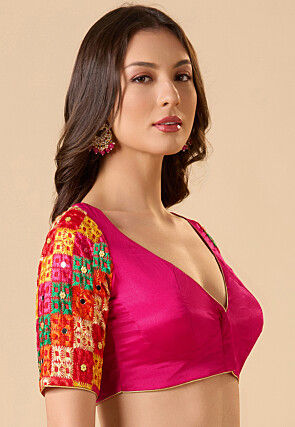 Embroidered Chinon Silk Blouse in Pink
