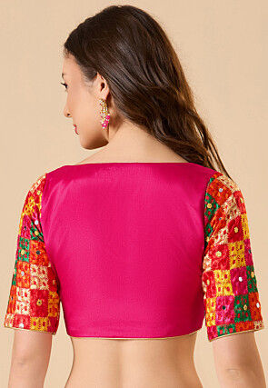 Embroidered Chinon Silk Blouse in Pink
