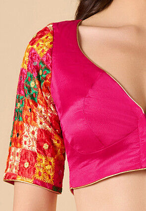 Embroidered Chinon Silk Blouse in Pink
