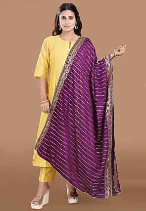 Embroidered Chinon Silk Dupatta in Purple