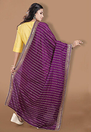 Embroidered Chinon Silk Dupatta in Purple