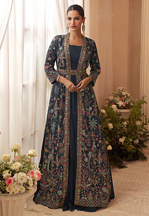 navy blue long indian dress Navy Blue Desi Pakistani Indian Wedding Gown