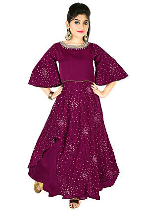 Embroidered Chinon Silk Gown in Wine