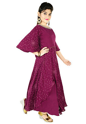 Embroidered Chinon Silk Gown in Wine