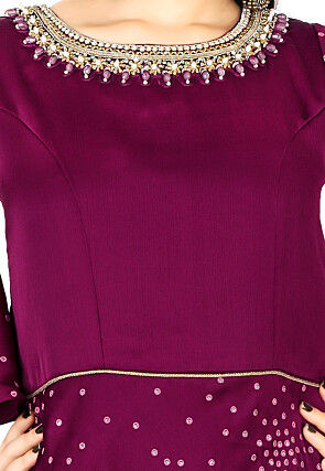 Embroidered Chinon Silk Gown in Wine