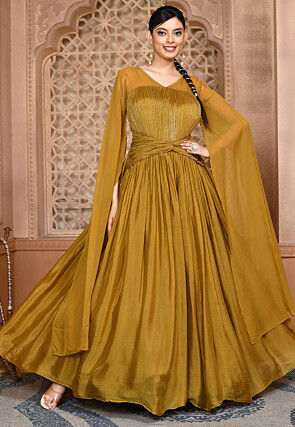 Poly Crepe Party Wear Women Long Yellow Dress Western Gown at Rs 250 in  Delhi