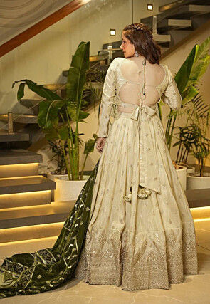 Embroidered Chinon Silk Lehenga in Cream